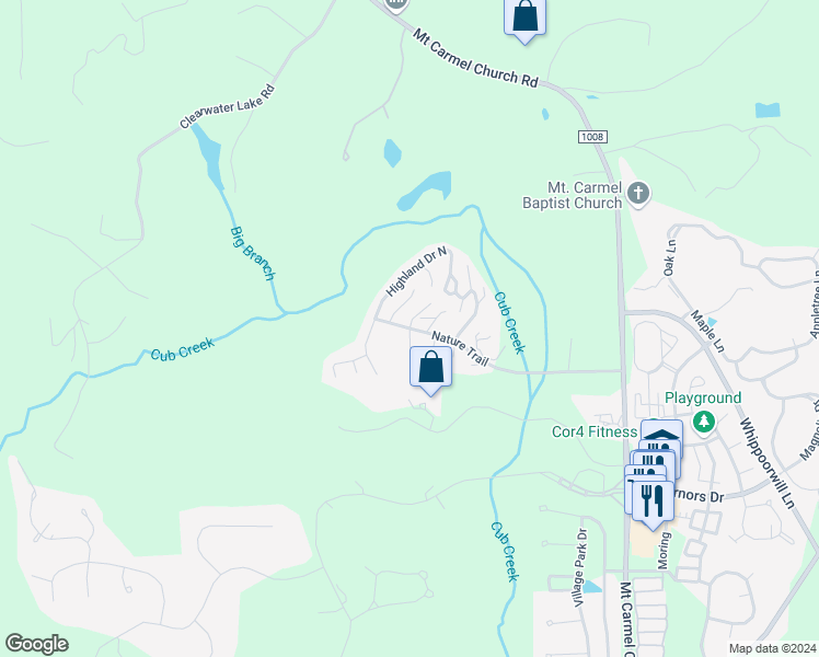 map of restaurants, bars, coffee shops, grocery stores, and more near 40 Spring Lane in Chapel Hill