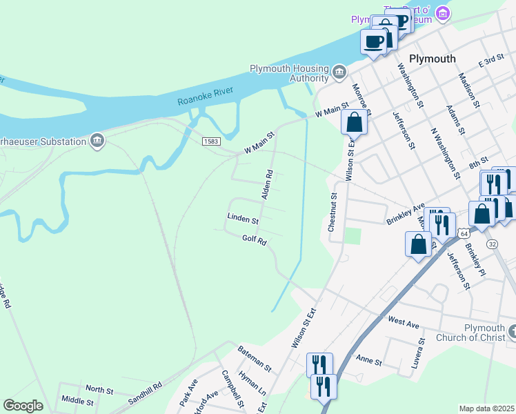 map of restaurants, bars, coffee shops, grocery stores, and more near 102 Golf Road in Plymouth