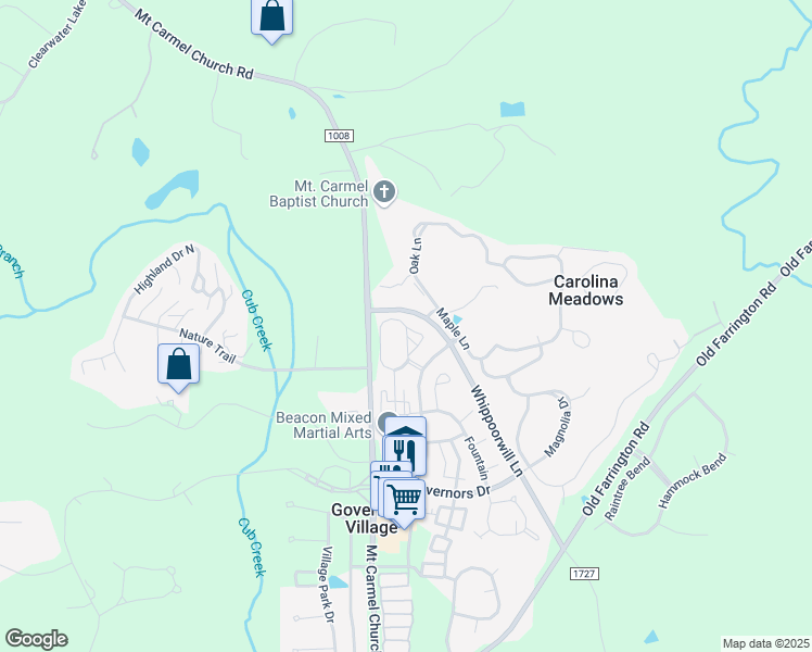 map of restaurants, bars, coffee shops, grocery stores, and more near 38 Durant in Chapel Hill