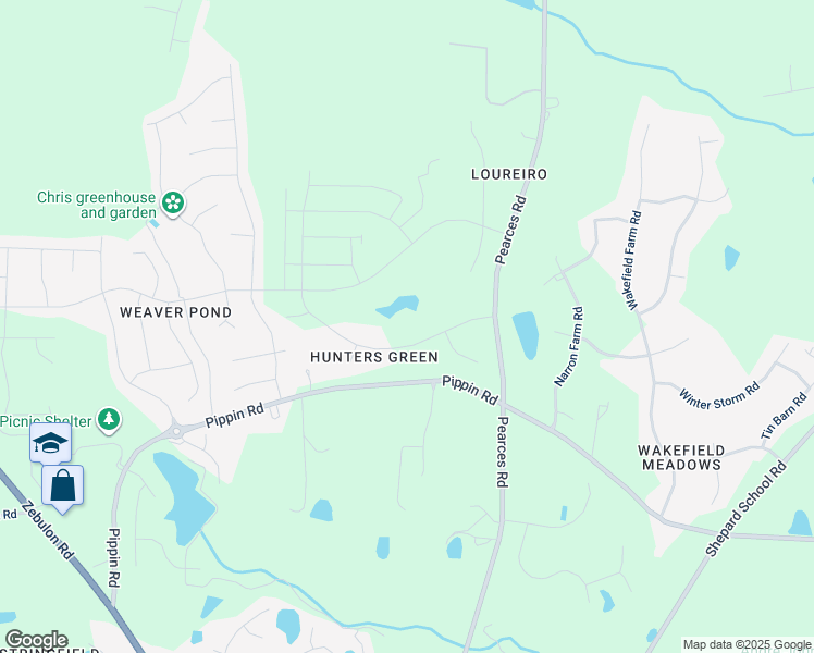 map of restaurants, bars, coffee shops, grocery stores, and more near 9121 Hunters Greene Drive in Zebulon