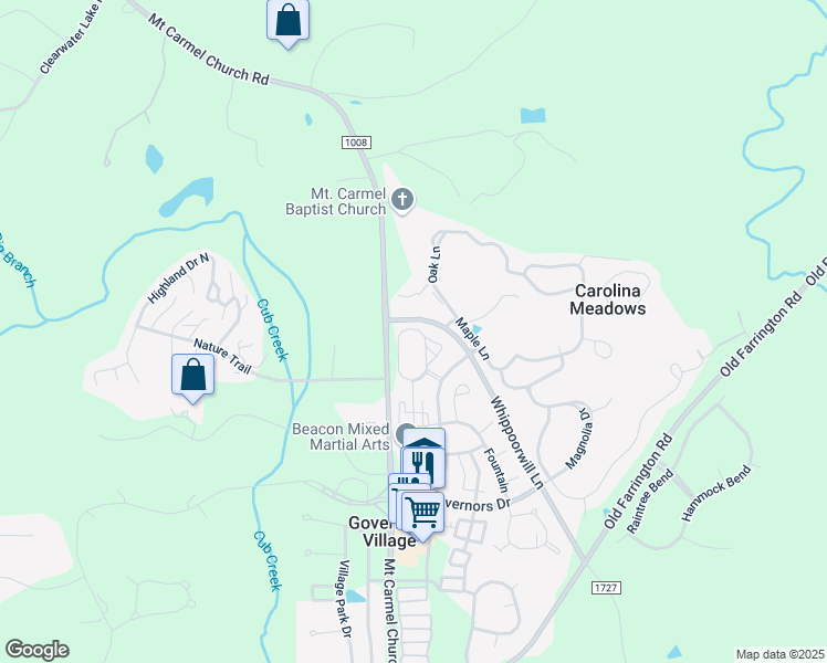map of restaurants, bars, coffee shops, grocery stores, and more near 10 Durant Street in Chapel Hill
