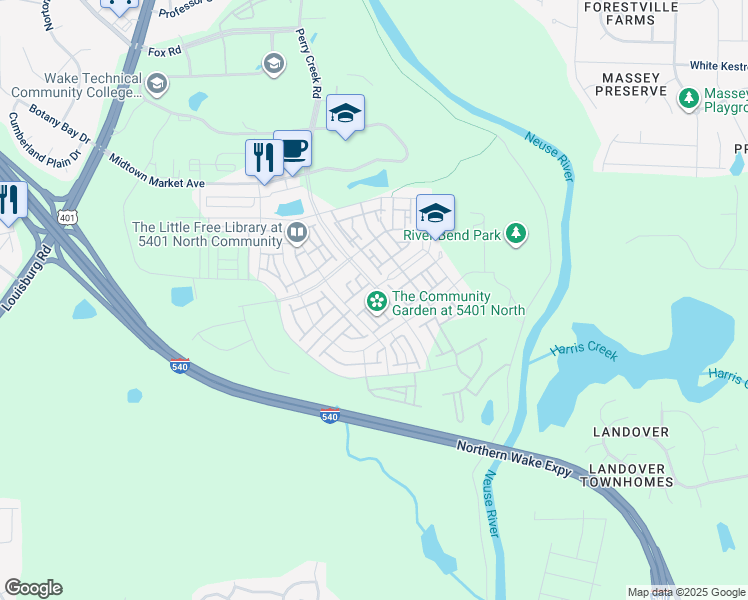 map of restaurants, bars, coffee shops, grocery stores, and more near 6028 Kayton Street in Raleigh