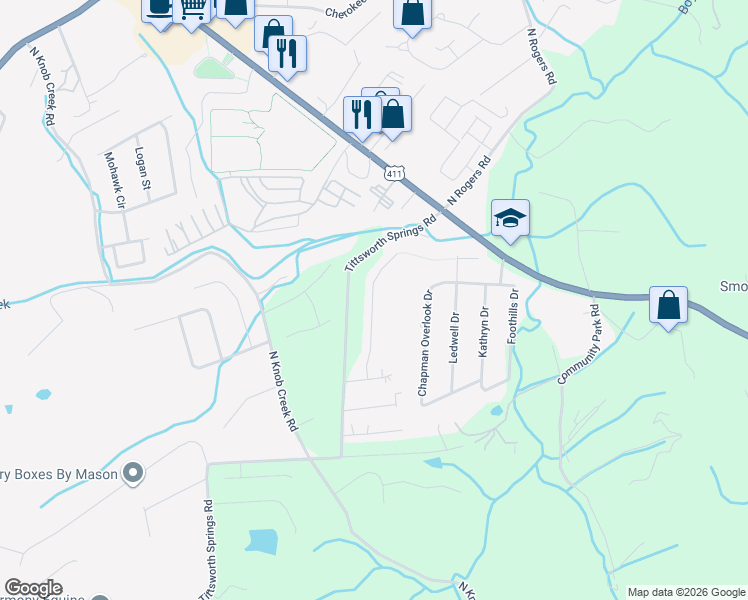 map of restaurants, bars, coffee shops, grocery stores, and more near 244 Bluff Shadows Lane in Seymour