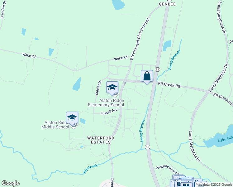 map of restaurants, bars, coffee shops, grocery stores, and more near 11555 Green Level Church Road in Cary