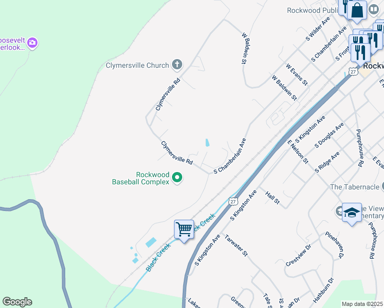 map of restaurants, bars, coffee shops, grocery stores, and more near 303 Meadows Place in Rockwood