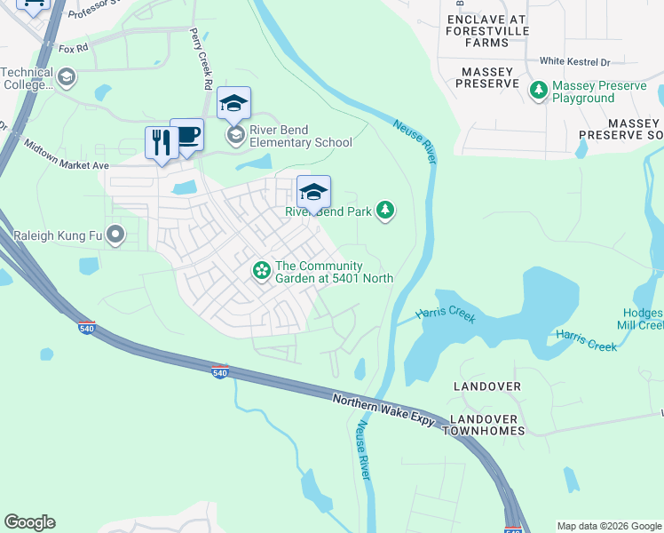 map of restaurants, bars, coffee shops, grocery stores, and more near 6313 Expertise Avenue in Wake County