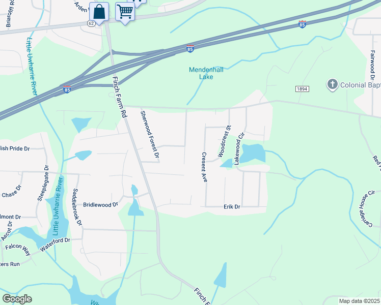 map of restaurants, bars, coffee shops, grocery stores, and more near 3932 Shadydale Acres Lane in Trinity