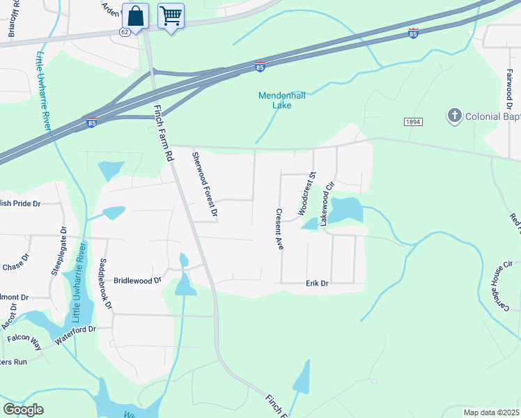 map of restaurants, bars, coffee shops, grocery stores, and more near 3932 Shadydale Acres Lane in Trinity