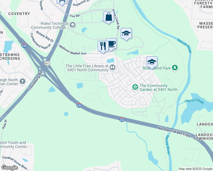 map of restaurants, bars, coffee shops, grocery stores, and more near 5224 Crescent Square Street in Raleigh