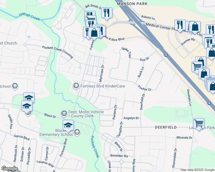 map of restaurants, bars, coffee shops, grocery stores, and more near 3708 Selina Drive in Rutherford County