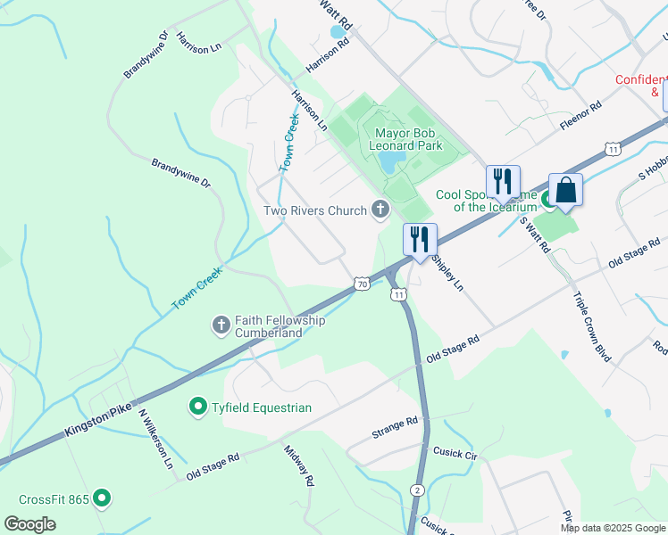 map of restaurants, bars, coffee shops, grocery stores, and more near 100 Dixie Lee Circle in Lenoir City