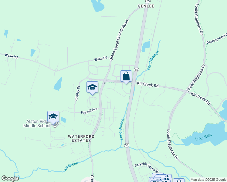 map of restaurants, bars, coffee shops, grocery stores, and more near 7655 Kit Creek Road in Cary