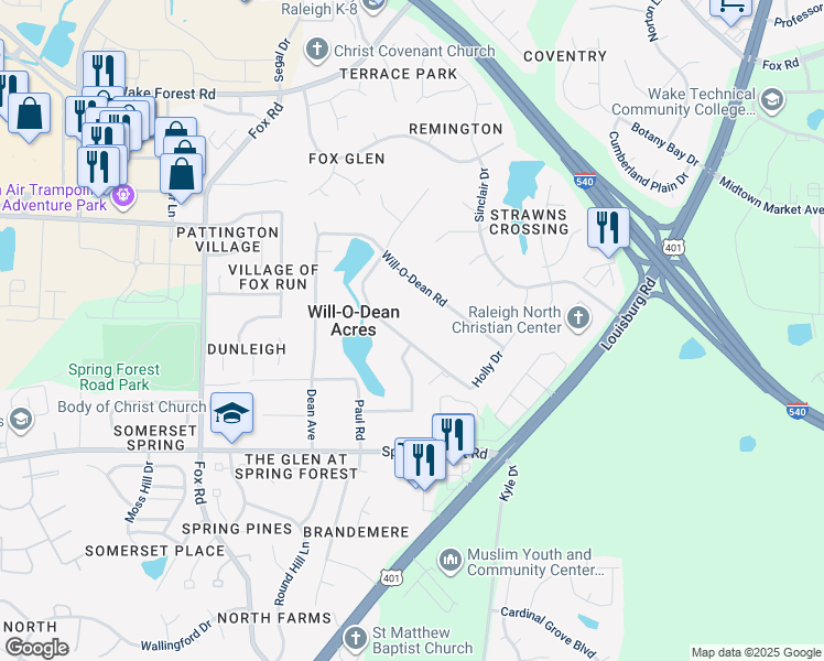 map of restaurants, bars, coffee shops, grocery stores, and more near 4909 Old Elizabeth Road in Raleigh