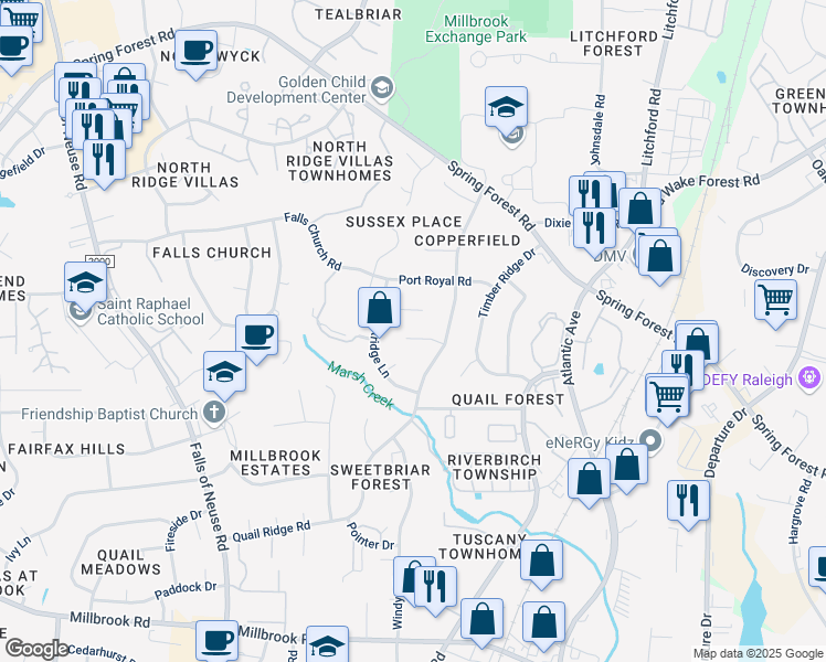 map of restaurants, bars, coffee shops, grocery stores, and more near 2008 Mallard Lane in Raleigh