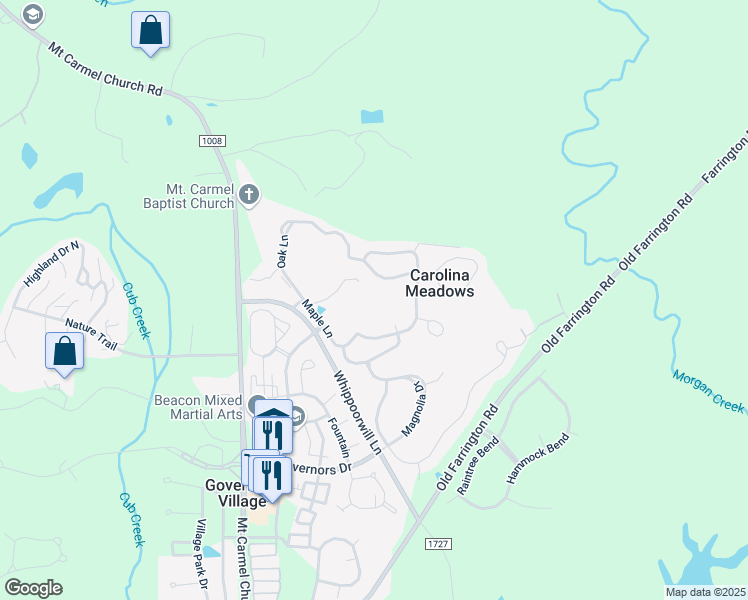 map of restaurants, bars, coffee shops, grocery stores, and more near 238-250 Cherrytree Circle in Chapel Hill
