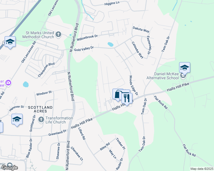 map of restaurants, bars, coffee shops, grocery stores, and more near 1421 Journey Drive in Murfreesboro