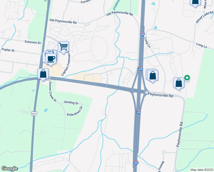 map of restaurants, bars, coffee shops, grocery stores, and more near 2500 Goose Creek Bypass in Franklin