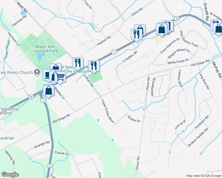 map of restaurants, bars, coffee shops, grocery stores, and more near 238 Castle Downs Lane in Knoxville