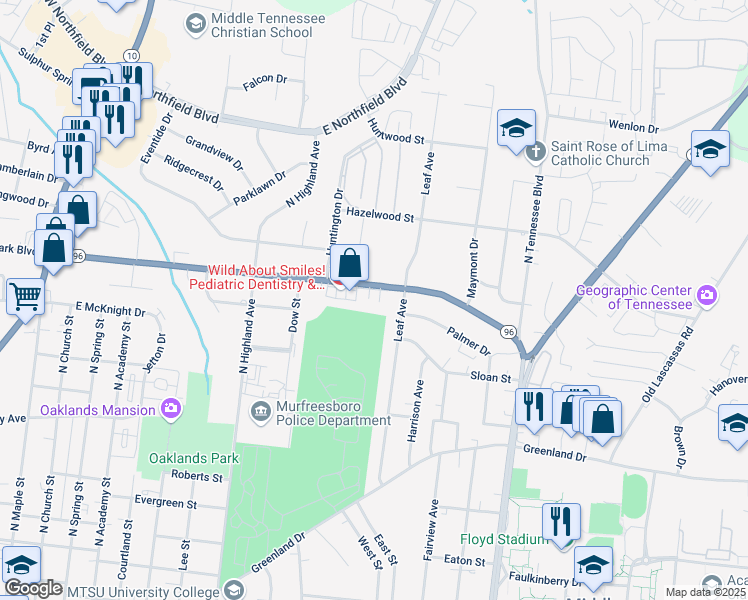 map of restaurants, bars, coffee shops, grocery stores, and more near 810 East Clark Boulevard in Murfreesboro