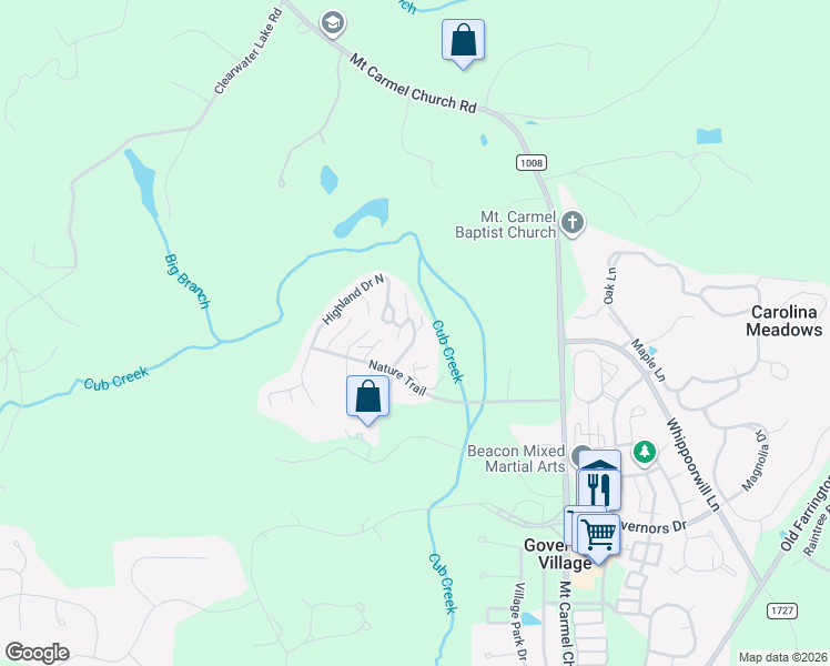 map of restaurants, bars, coffee shops, grocery stores, and more near 1 Sleepy Hollow in Chapel Hill
