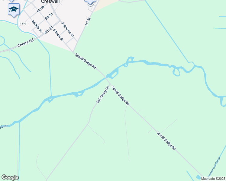 map of restaurants, bars, coffee shops, grocery stores, and more near 616 Spruill Bridge Road in Creswell