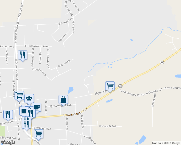 map of restaurants, bars, coffee shops, grocery stores, and more near 527 Beaver Dam Rd in Liberty