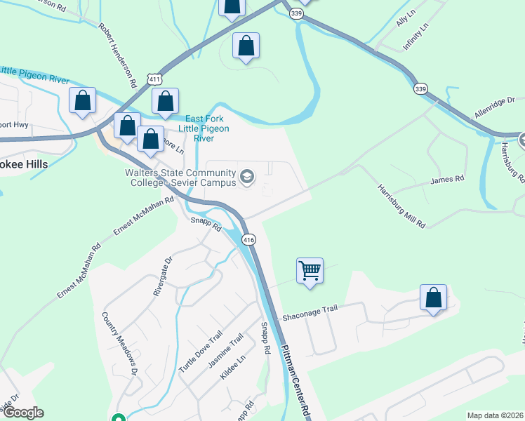 map of restaurants, bars, coffee shops, grocery stores, and more near 1801-1841 Old Newport Highway in Sevierville