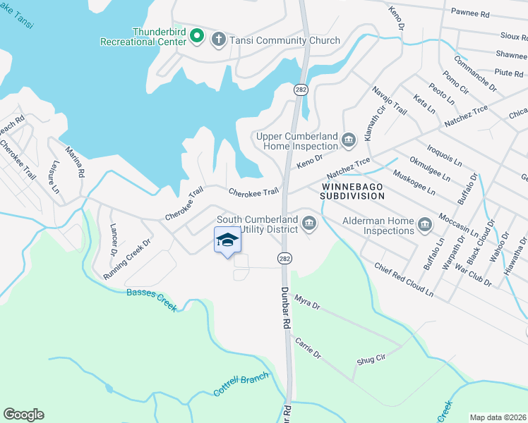 map of restaurants, bars, coffee shops, grocery stores, and more near 16 Dunbar Road in Crossville