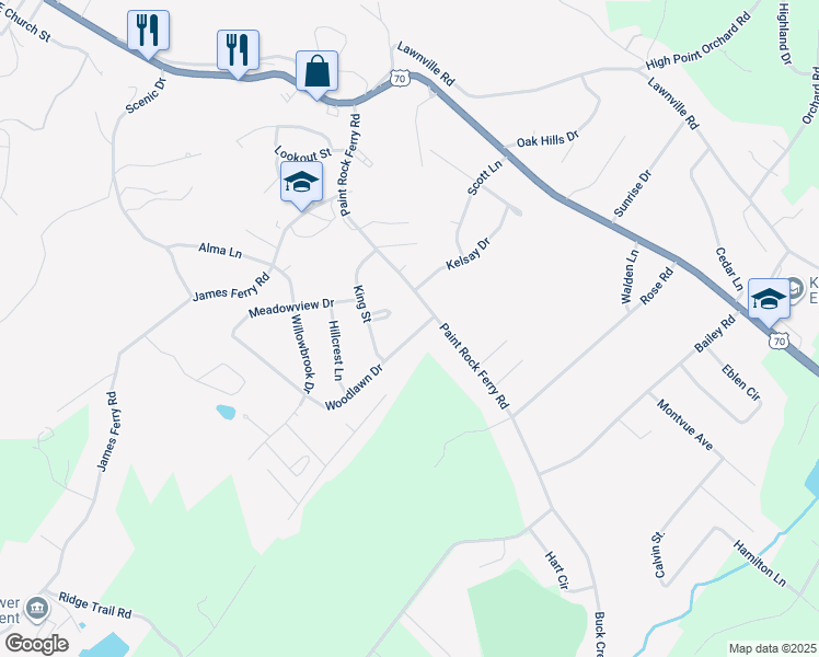 map of restaurants, bars, coffee shops, grocery stores, and more near 104 Woodlawn Drive in Kingston