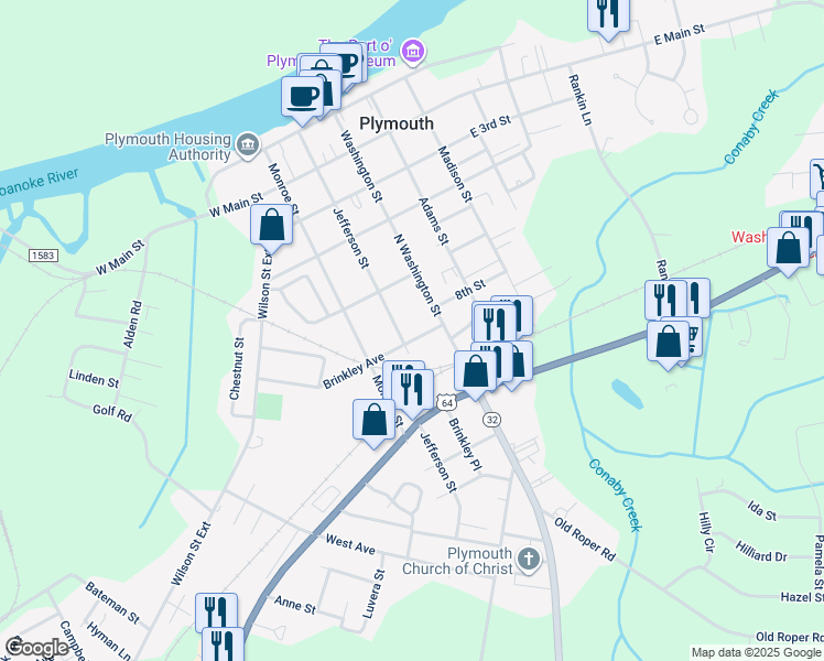 map of restaurants, bars, coffee shops, grocery stores, and more near 111 Brinkley Avenue in Plymouth