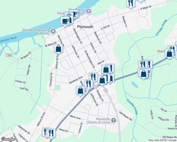 map of restaurants, bars, coffee shops, grocery stores, and more near 111 Brinkley Avenue in Plymouth