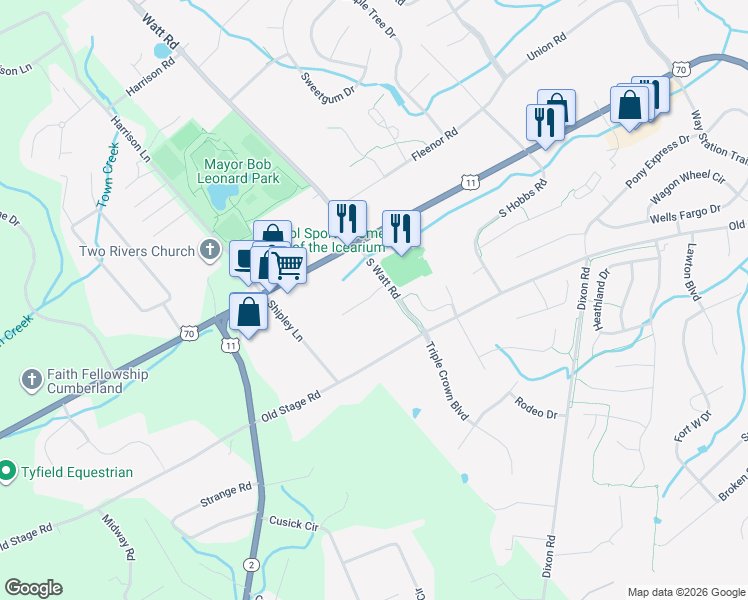 map of restaurants, bars, coffee shops, grocery stores, and more near 13104 Kingston Pike in Knoxville