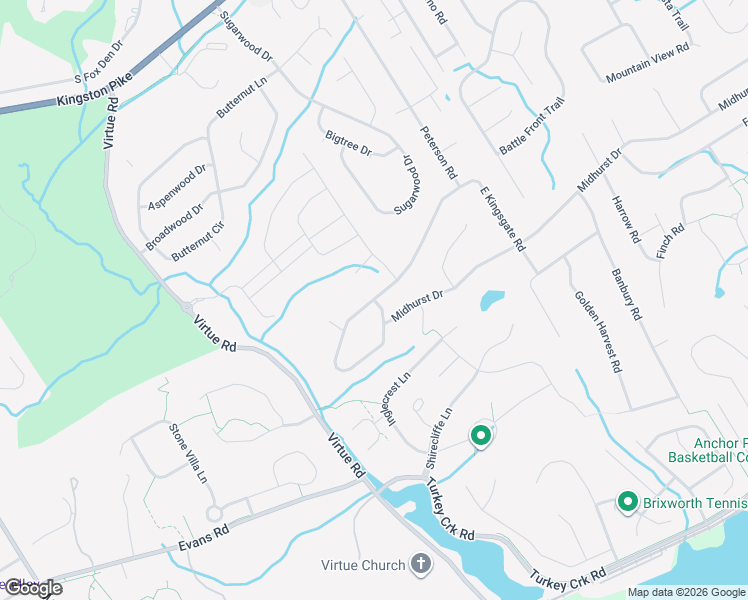 map of restaurants, bars, coffee shops, grocery stores, and more near 12100 West Kingsgate Road in Knoxville