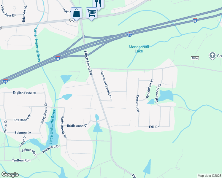 map of restaurants, bars, coffee shops, grocery stores, and more near 4048 Sherwood Forest Drive in Trinity