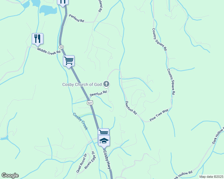 map of restaurants, bars, coffee shops, grocery stores, and more near 100 Deerfoot Road in Cosby