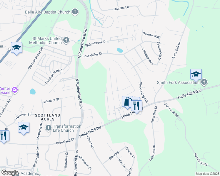 map of restaurants, bars, coffee shops, grocery stores, and more near 1509 Destiny Drive in Murfreesboro