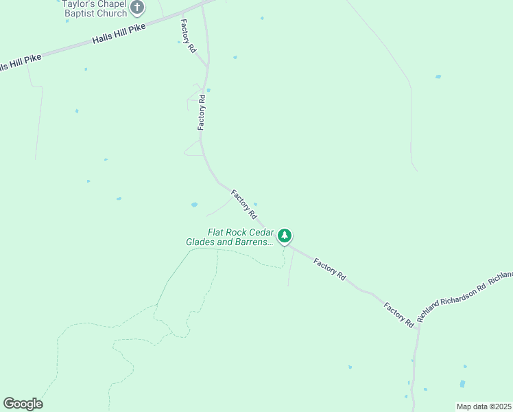 map of restaurants, bars, coffee shops, grocery stores, and more near 2517 Factory Road in Murfreesboro