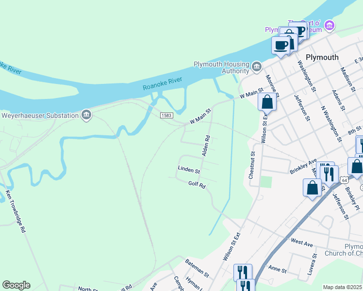 map of restaurants, bars, coffee shops, grocery stores, and more near 114 Country Club Drive in Plymouth