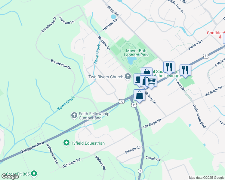 map of restaurants, bars, coffee shops, grocery stores, and more near 100 Dixie Lee Circle in Lenoir City