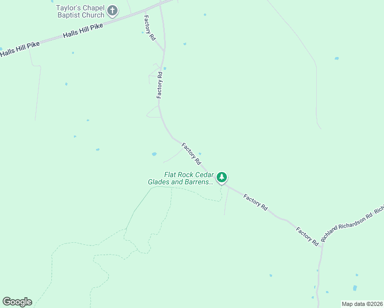map of restaurants, bars, coffee shops, grocery stores, and more near 2517 Factory Road in Murfreesboro