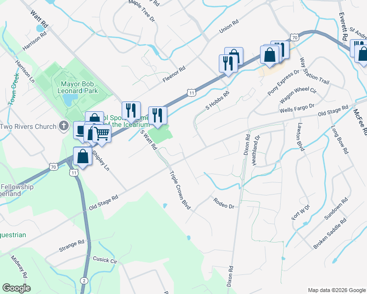 map of restaurants, bars, coffee shops, grocery stores, and more near 238 Castle Downs Lane in Knoxville