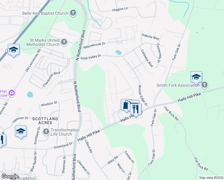 map of restaurants, bars, coffee shops, grocery stores, and more near 1508 Destiny Drive in Murfreesboro