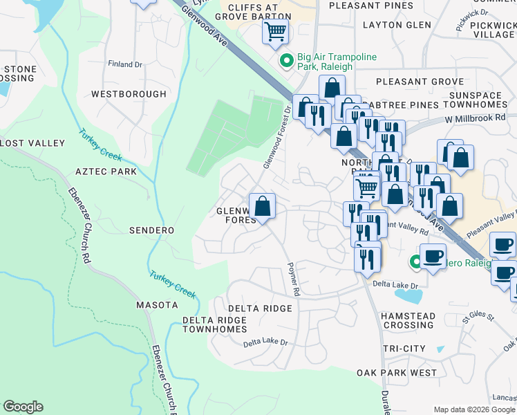 map of restaurants, bars, coffee shops, grocery stores, and more near 5908 Chivalry Court in Raleigh