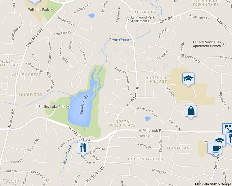 map of restaurants, bars, coffee shops, grocery stores, and more near 1330 Springlawn Court in Raleigh