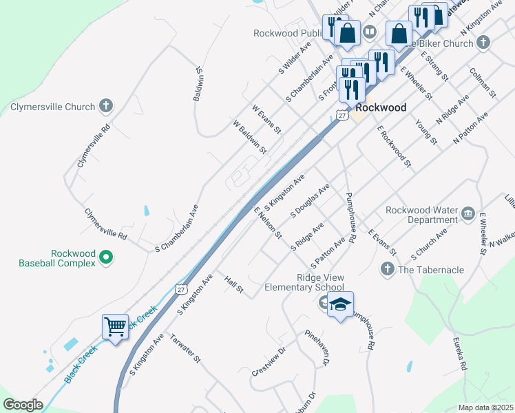 map of restaurants, bars, coffee shops, grocery stores, and more near 465 South Kingston Avenue in Rockwood