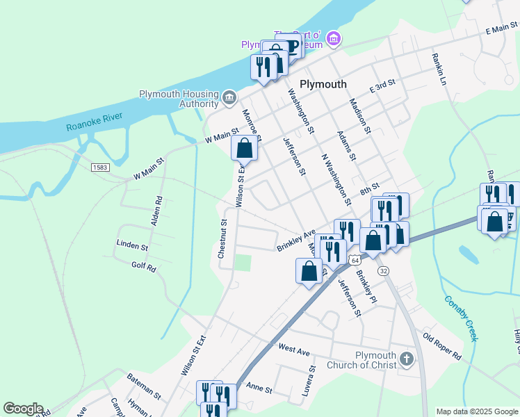 map of restaurants, bars, coffee shops, grocery stores, and more near 113 Winesett Circle in Plymouth