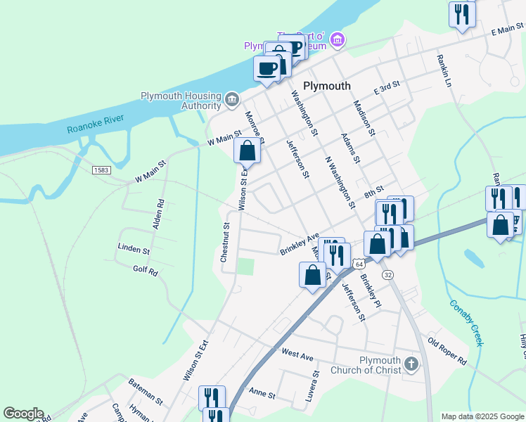 map of restaurants, bars, coffee shops, grocery stores, and more near 113 Winesett Circle in Plymouth