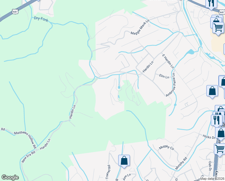 map of restaurants, bars, coffee shops, grocery stores, and more near 529 Hideaway Ridge Circle in Sevierville