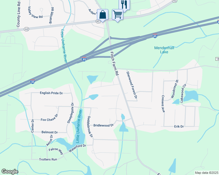 map of restaurants, bars, coffee shops, grocery stores, and more near 6925 Quarter Horse Drive in Trinity