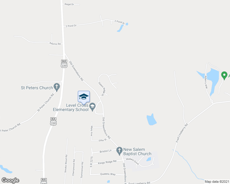 map of restaurants, bars, coffee shops, grocery stores, and more near 626 Salem Ridge Drive in Randleman